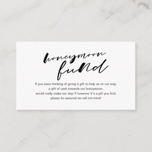 Modern black ink minimalism font Honeymoon Fund Enclosure Card