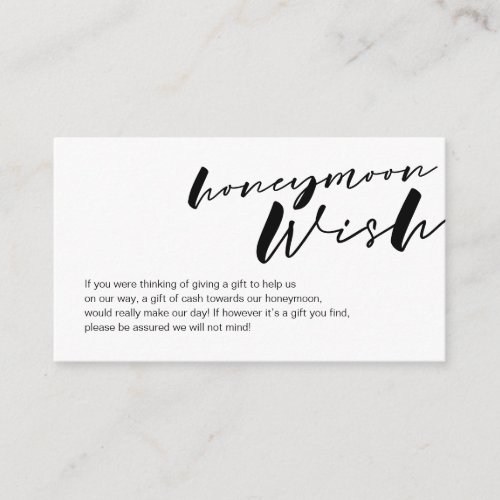 Modern black ink minimalism font Honeymoon Wish Enclosure Card