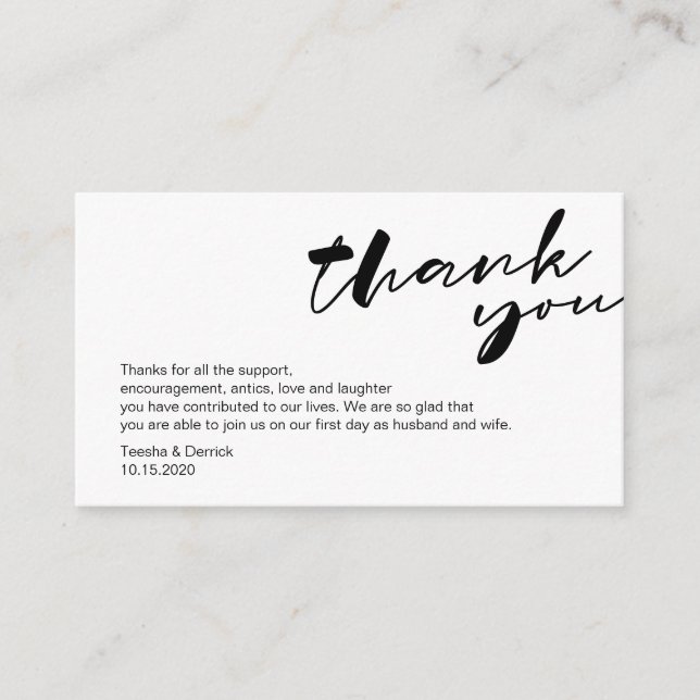 Modern black ink minimalism font, Thank you Enclosure Card (Front)