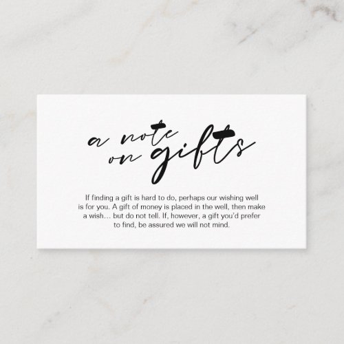 Modern black ink minimalist font A note on gifts Enclosure Card