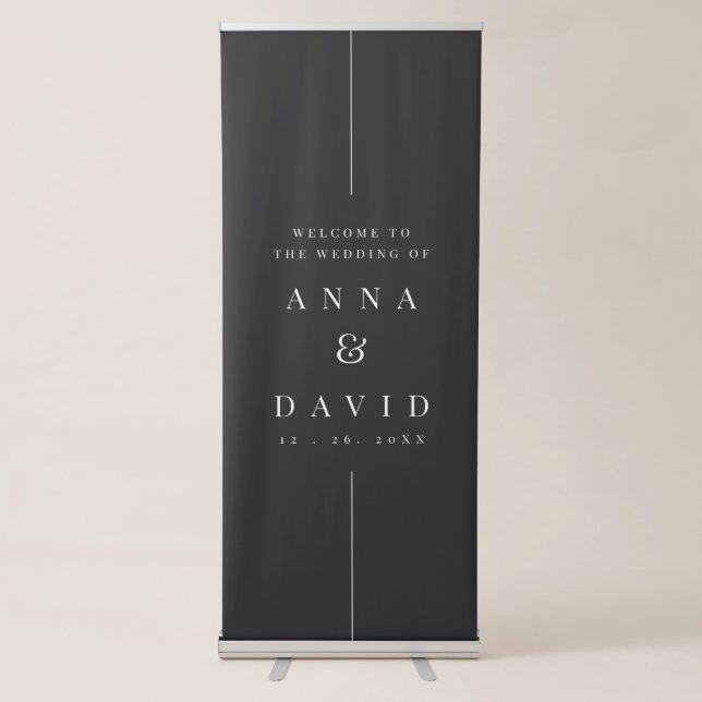Modern Black | Inline Minimal Wedding Welcome Retractable Banner (Front)