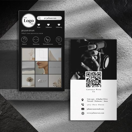 Modern Black Instagram Photo Collage Business Card