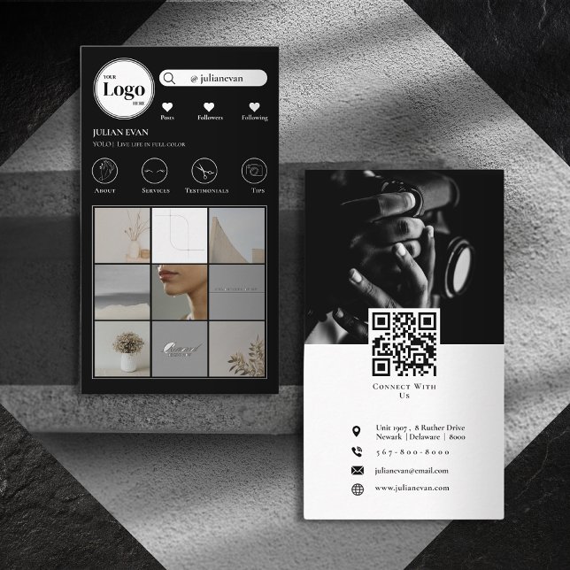 Modern Black Instagram Photo Collage Business Card (Creator Uploaded)
