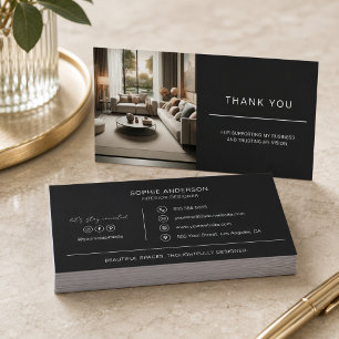 Modern Black Interior Designer Professional Logo Thank You Card
