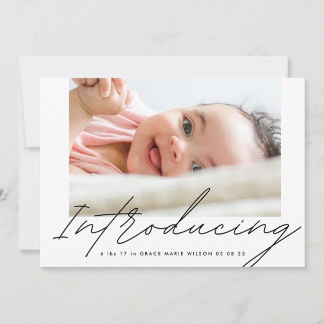 Modern Black Introducing Hand Written Photo Baby (Front)