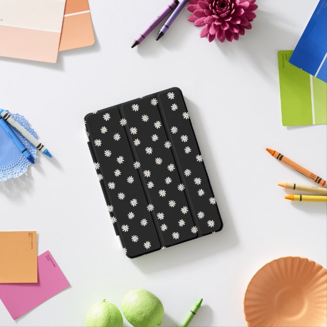 Modern Black iPad Mini Cover with Flower Motif (In Situ)