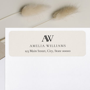 Modern Black Ivory Elegant Monogram Return Address Label