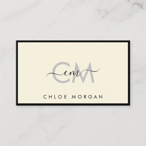 Modern black ivory script signature monogram business card