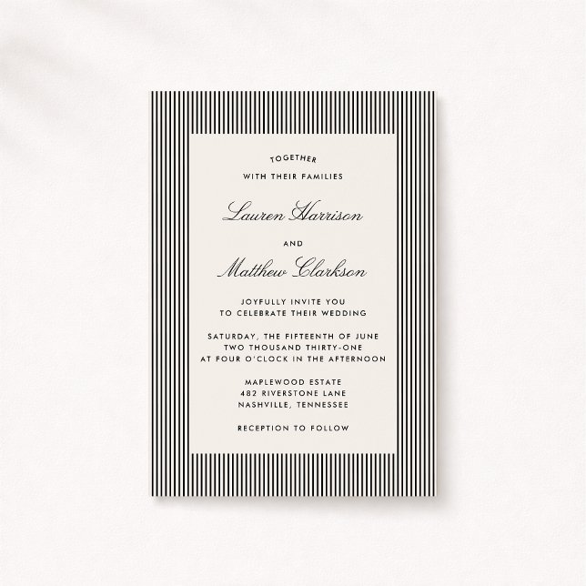 Modern Black & Ivory Striped Wedding Invitation (Creator Uploaded)