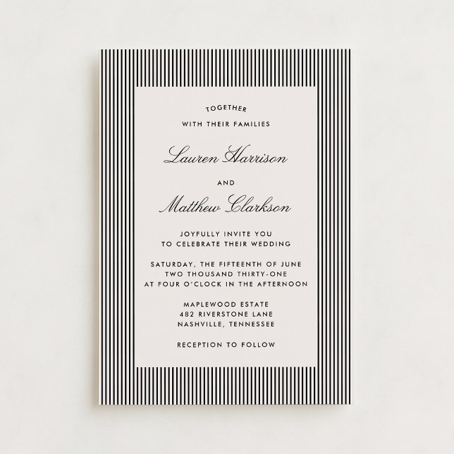 Modern Black & Ivory Striped Wedding Invitation (Creator Uploaded)