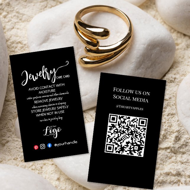 Modern Black Jewelry Care Card – Add Your Logo (Creator Uploaded)