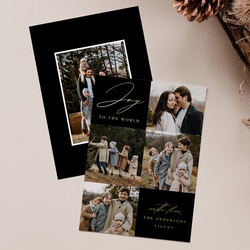 Modern Black Joy to the World 5 Photo Foil Holiday Card