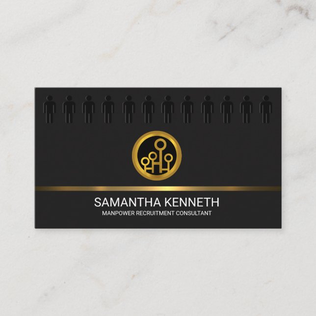 Modern Black Labor Icon Faux Gold Logo Consultant Business Card (Front)