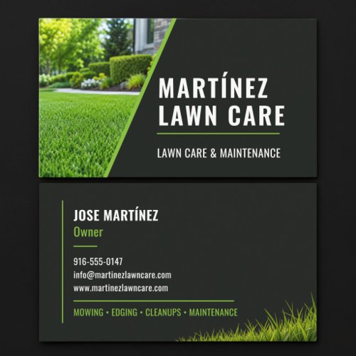 Modern Black Landscaping Lawn Service Grass  Business Card