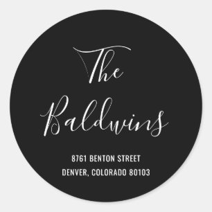 Modern Black Large Name Return Address Classic Round Sticker