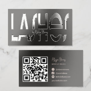Modern Black Lashes Artist QR Code Raised Spot UV Business Card