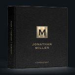 Modern Black Leather Gold Monogram 3 Ring Binder<br><div class="desc">Simple monogrammed binder features a modern design with brushed metallic gold monogram emblem on rich black leather look textured background. Custom name presented in the lower right-hand corner in stylish simple font with a complimentary minimal monogram medallion. A modern binder for home or office, a professional monogrammed binder for your...</div>