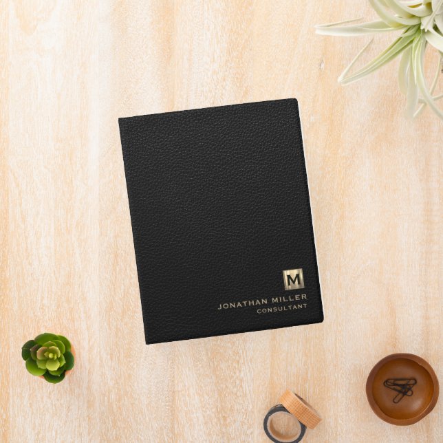 Modern Black Leather Gold Monogram Mini Binder (InSitu)