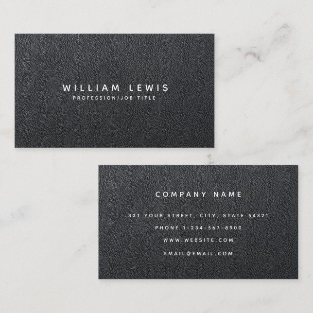 Modern Black Leather Minimal Business Card (Front/Back)