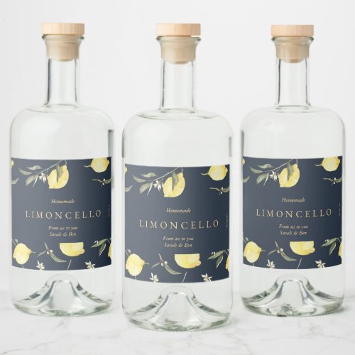 Modern Black Lemons Limoncello Event Wedding  Liquor Bottle Label