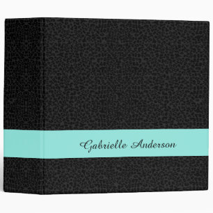 Modern Black Leopard Print Aqua Stripe With Name Binder