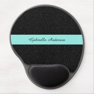 Modern Black Leopard Print Aqua Stripe With Name Gel Mouse Pad