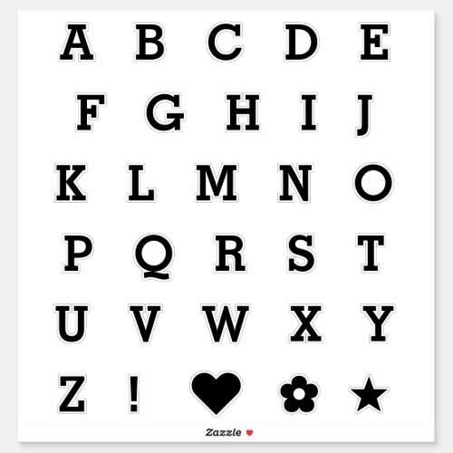 Modern Black Letters  Monogram Alphabet Stickers