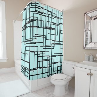 Modern black & light blue blocks, squares pattern shower curtain