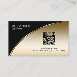 Modern Black Light Gold QR Elegant Professional Business Card