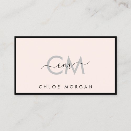 Modern black light pink script signature monogram business card