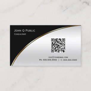 Modern Black Light Silver QR Elegant Professional Business Card