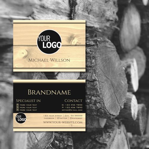 Modern Black Light Wood Grain Wooden Boards Logo Business Card