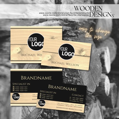 Modern Black Light Wood Grain Wooden Boards Logo Business Card