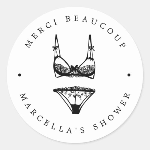 Modern Black Lingerie Shower Thank You Classic Round Sticker