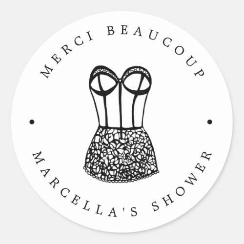 Modern Black Lingerie Shower Thank You Classic Round Sticker