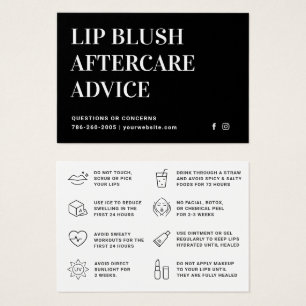 Modern Black Lip Blush Lip Tattoo Aftercare Card