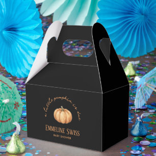 Modern Black Little Pumpkin Is Due Baby Shower Favor Boxes