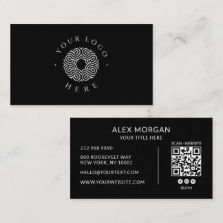 Modern Black Logo QR Code Business Card