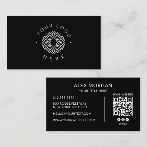 Modern Black Logo QR Code Business Card