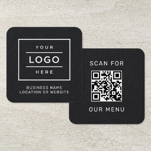 Modern Black Logo QR Code Scan Menu Square Business Card