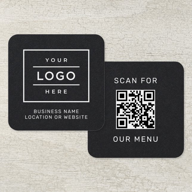 Modern Black Logo QR Code Scan Menu Square Business Card (Creator Uploaded)