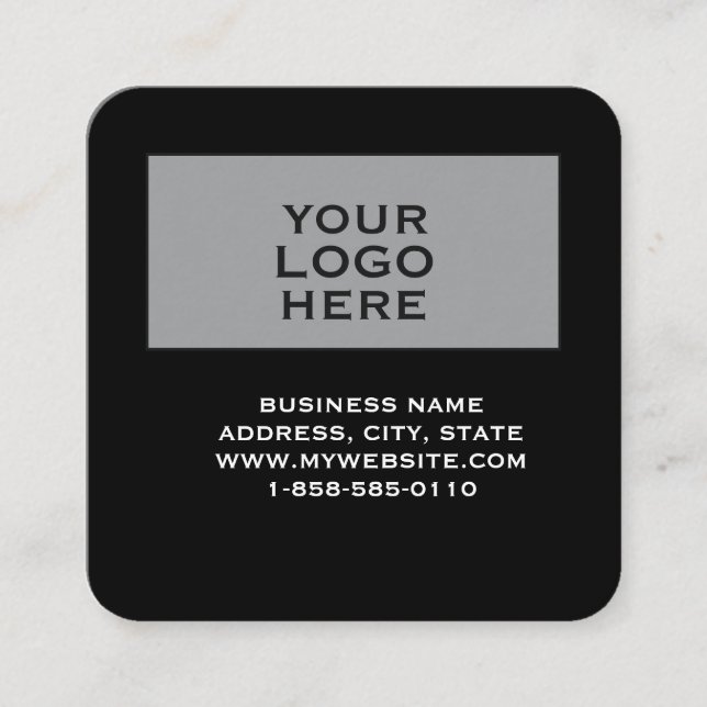 Modern Black Logo QR Code Scan Website Square Busi Business Card (Front)