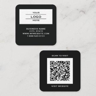 Modern Black Logo QR Code Scan Website Square Business Card