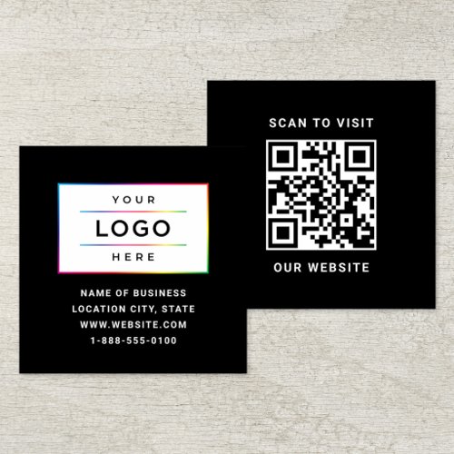 Modern Black Logo QR Code Scan Website Square Business Card