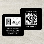 Modern Black Logo QR Code Scan Website Square Business Card<br><div class="desc">A sleek square business card featuring a bold black background with space for your custom logo, business name, location, website, and phone number on the front, paired with a "Scan To Visit Our Website" QR code on the back. Perfect for small businesses, corporate networking, trade shows, and modern professional brands...</div>