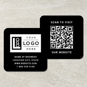 Modern Black Logo QR Code Scan Website Square Business Card