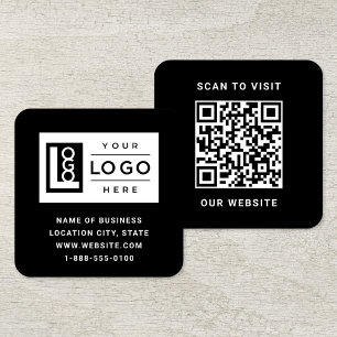 Modern Black Logo QR Code Scan Website Square Business Card