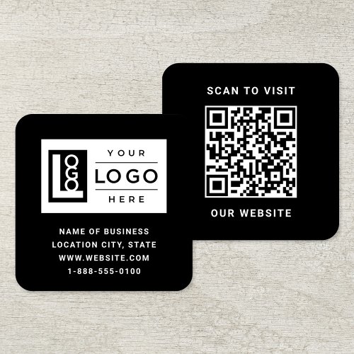 Modern Black Logo QR Code Scan Website Square Business Card