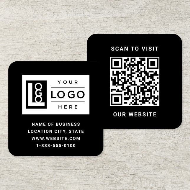 Modern Black Logo QR Code Scan Website Square Business Card (Creator Uploaded)