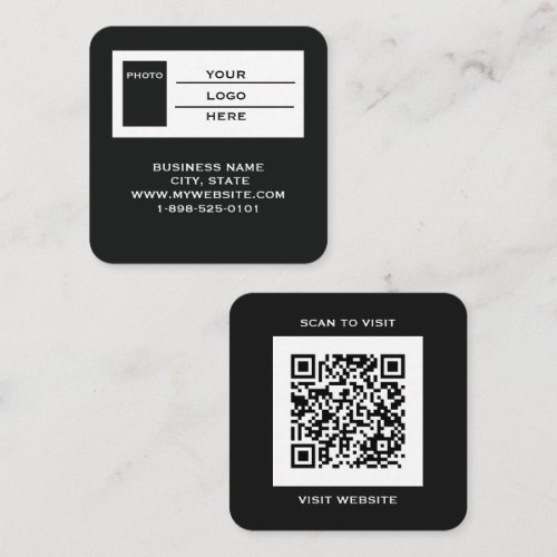 Modern Black Logo QR Code Scan Website Square Business Card